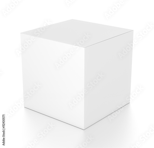 Fototapeta Naklejka Na Ścianę i Meble -  White cube blank box from top side angle. 3D illustration isolated on white background.
