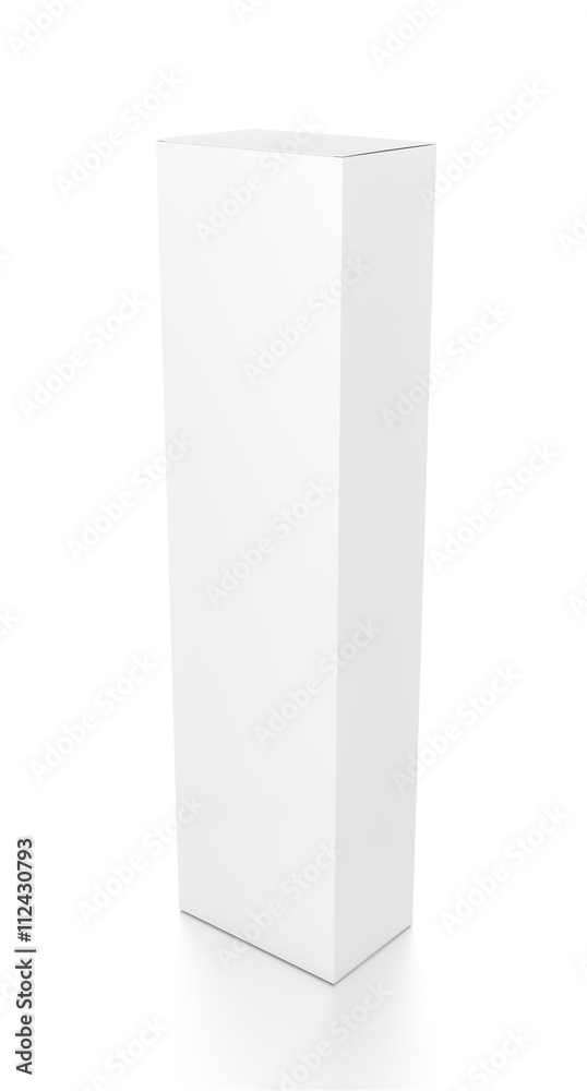 White tall vertical rectangle blank box from top side angle. 3D illustration isolated on white background.