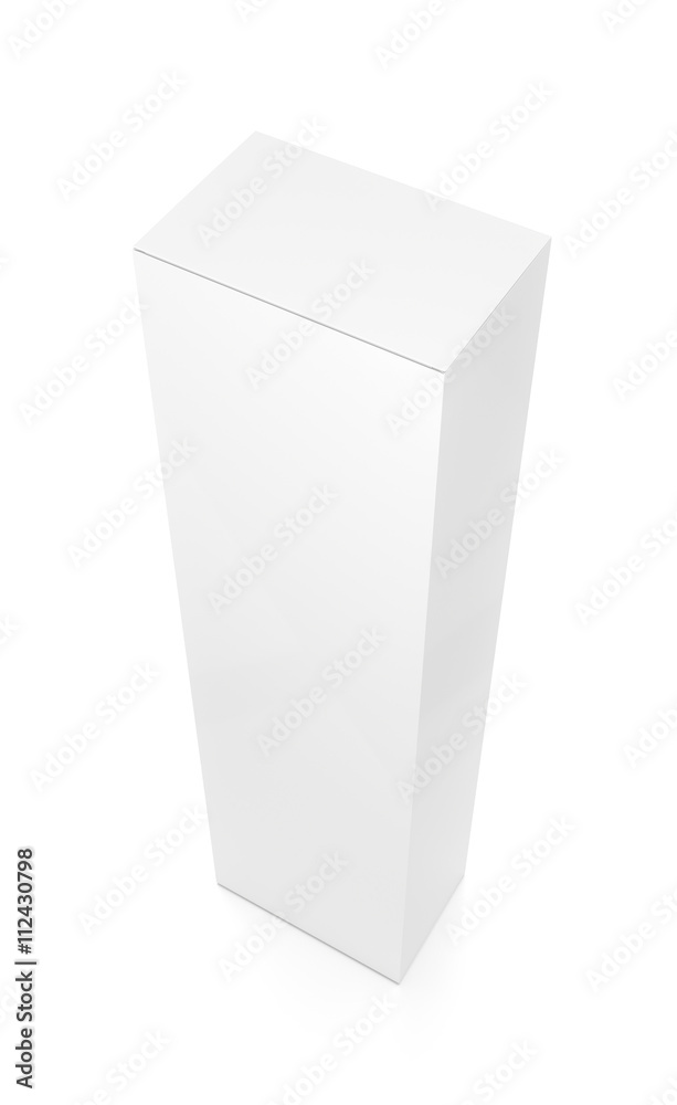 White tall vertical rectangle blank box from top side angle, 3D illustration isolated on white background. White tall vertical rectangle blank box from top side angle, 3D illustration isolated on white background.