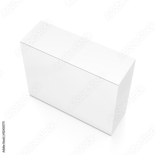 White horizontal rectangle blank box from top side angle. 3D illustration isolated on white background.