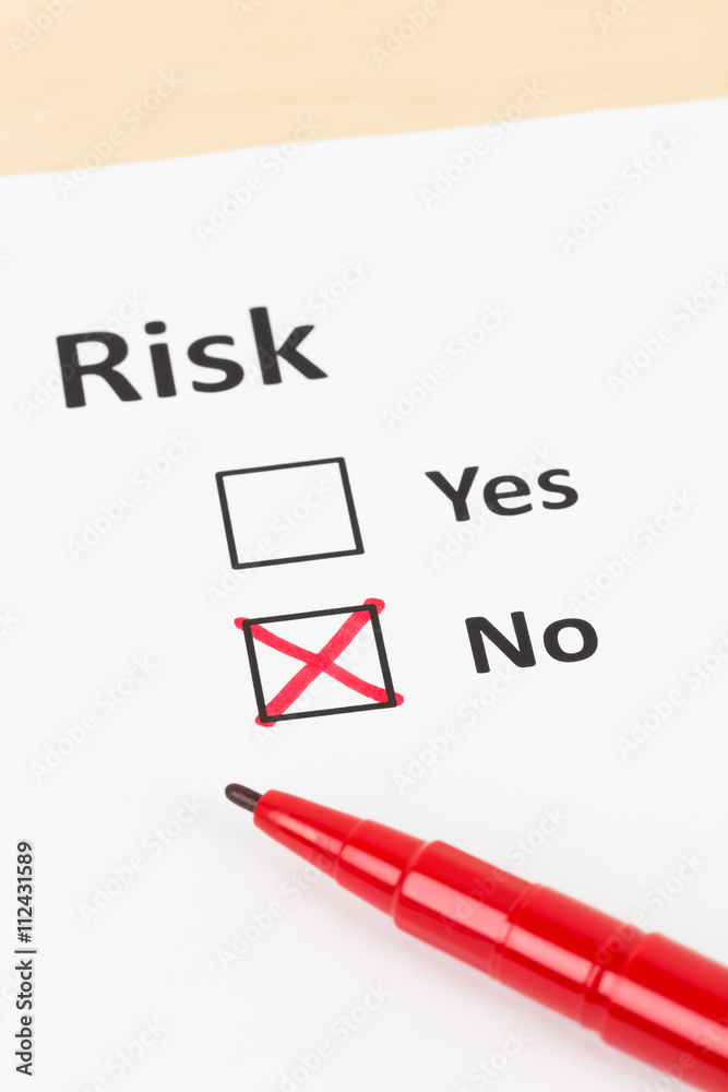 Risk assessment check box and pen Risk assessment check box and pen