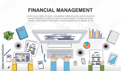 Financial management, business teamwork, business management concept illustration. Modern line style illustration. 