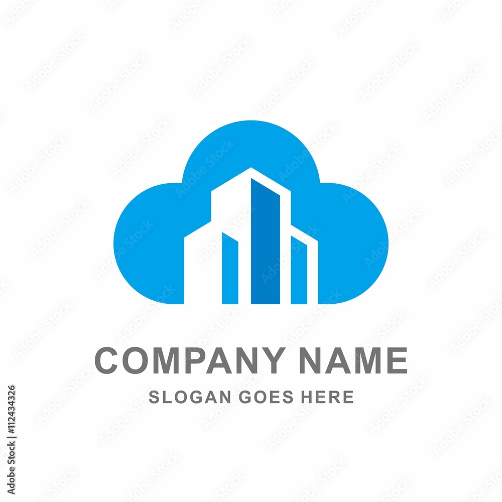 Building Cloud Architecture Real Estate Tower Vector Logo Template