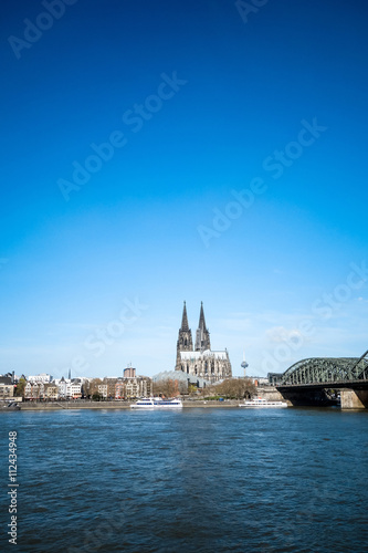 View on Cologne Cathedral and river Rhine, Germany
