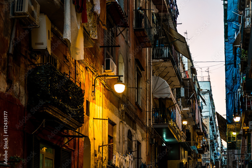 Naklejka premium Street view of old town in Naples city, italy Europe