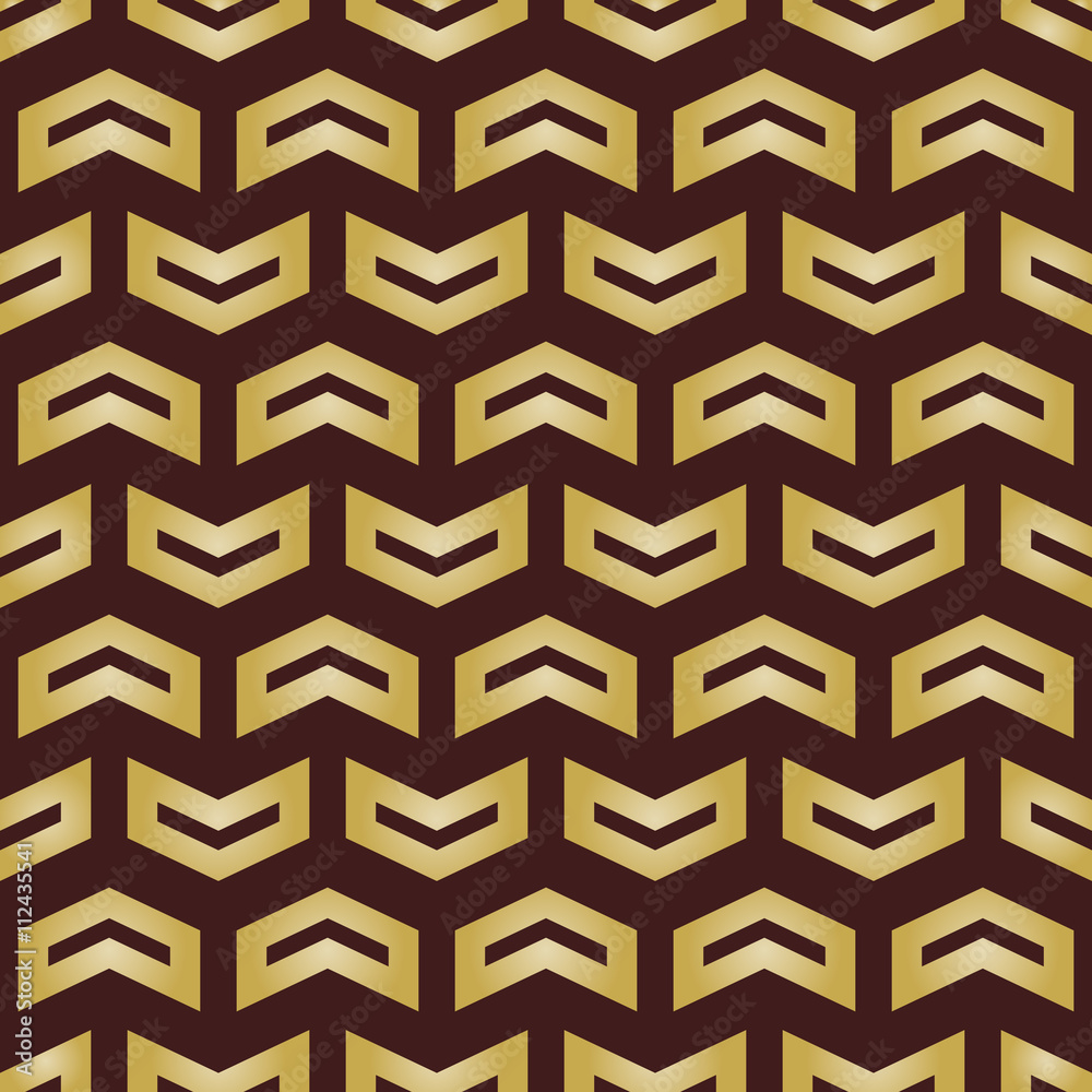 Geometric vector pattern with golden triangles. Seamless abstract background