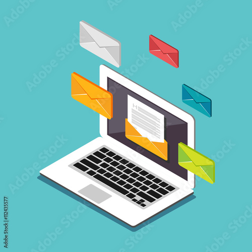 Email illustration. Sending or receiving email concept illustration. Flat 3d isometric concept illustration. Email marketing.
