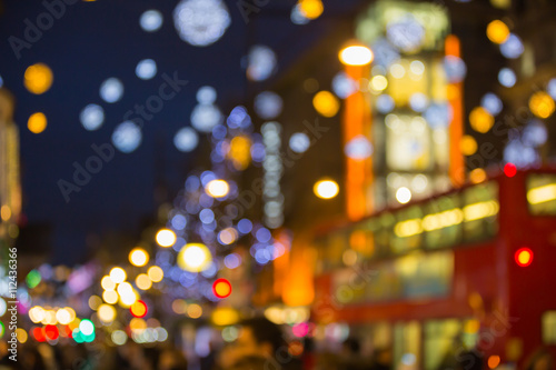 Photography Christmas lights decorations of department's stores in Oxford street, Blurred ba