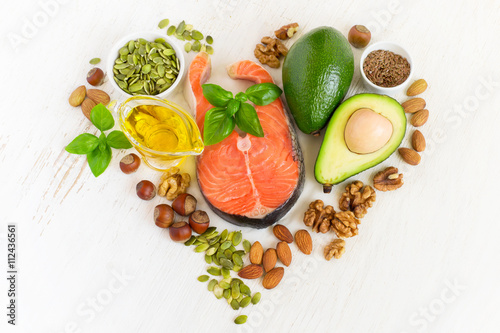 set of food with healthyl fats and omega-3