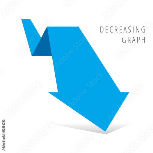 Reduction graph concept. Blue arrow depict recession business. Flat illustration of fallof arrow with shadow as an element for infographic, article background for internet, publish, social networks