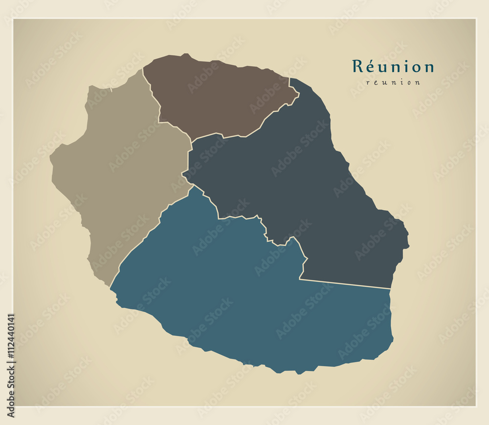 Modern Map - Reunion with Arrondissements colored FR