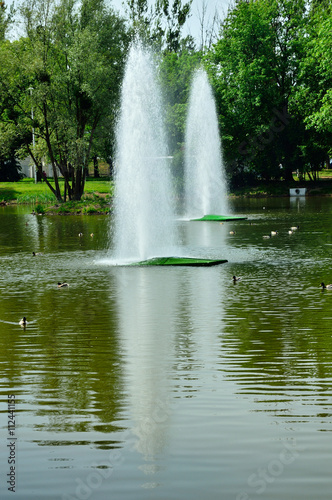 Podw  jna fontanna w miejskim parku