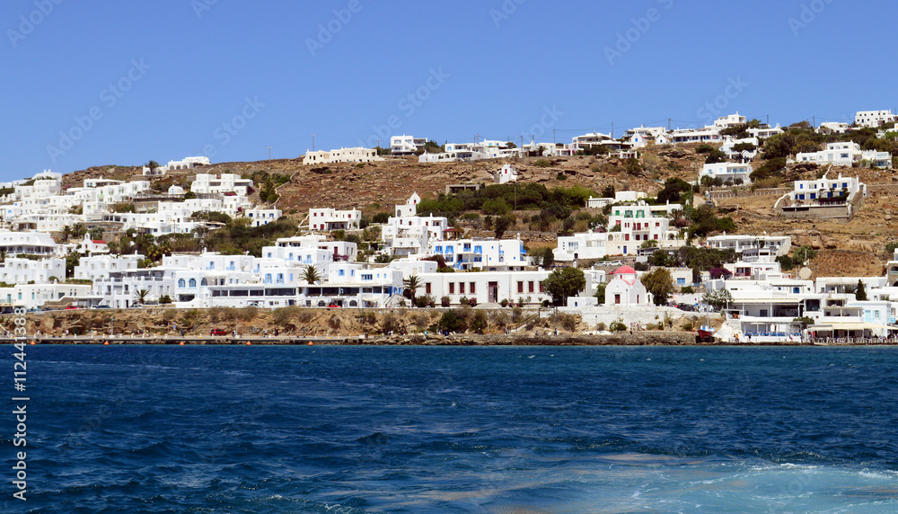 View of Mykonos island from the sea