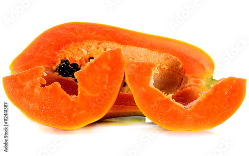 Papaya slices on white background