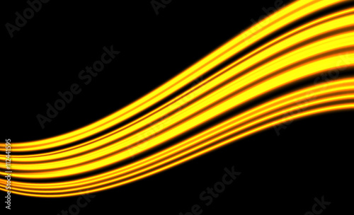 Magic glowing light swirl trail trace effect on black background. Glitter fire spark wave line with flying sparkling