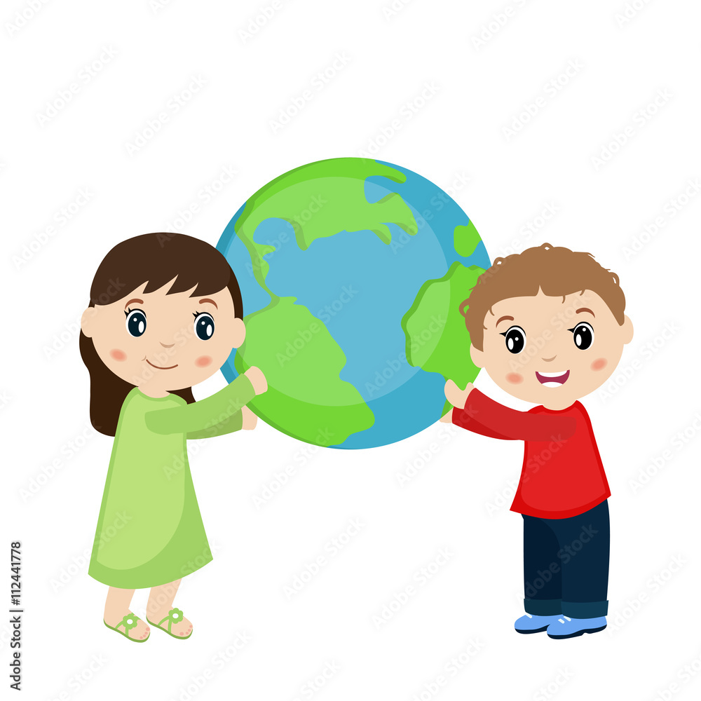Boy and girl holding planet earth. Boy and girl holding planet earth.