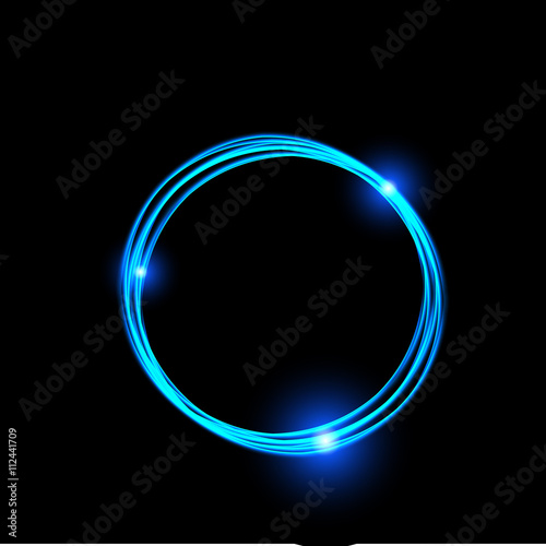 Energy frame. Shining circle banner. Magic light neon energy circle. Glowing fire ring trace.