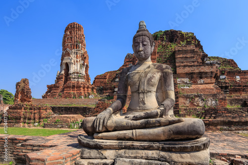 Ancient statue of buddha in wat mahathat temple, Ayutthaya Thail