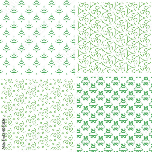 Four simple seamless green pattern