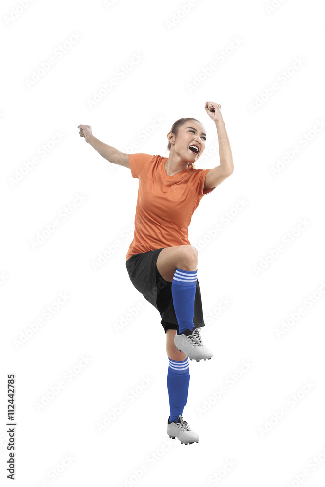 Asian woman football player happy Asian woman football player happy