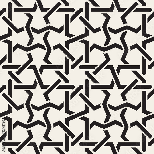 Vector Seamless Black White Geometric Inrerlacing Lines Islamic Star Pattern