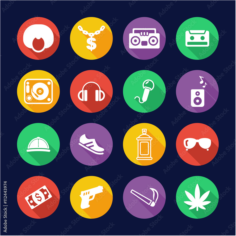 Hip Hop Icons Flat Design Circle Hip Hop Icons Flat Design Circle