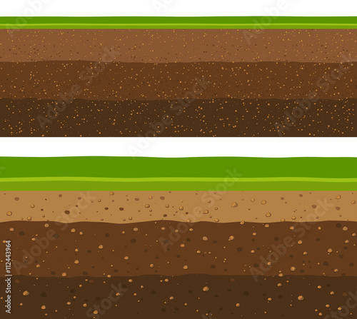 Layers of grass with Underground layers of earth, seamless ground surface design. photo