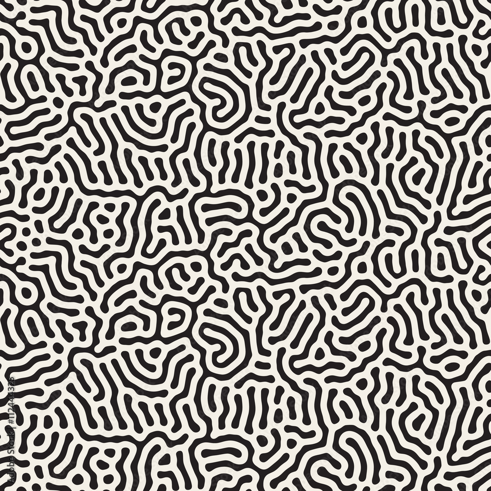 Vector Seamless Black And White Jumble Organic Lines Pattern