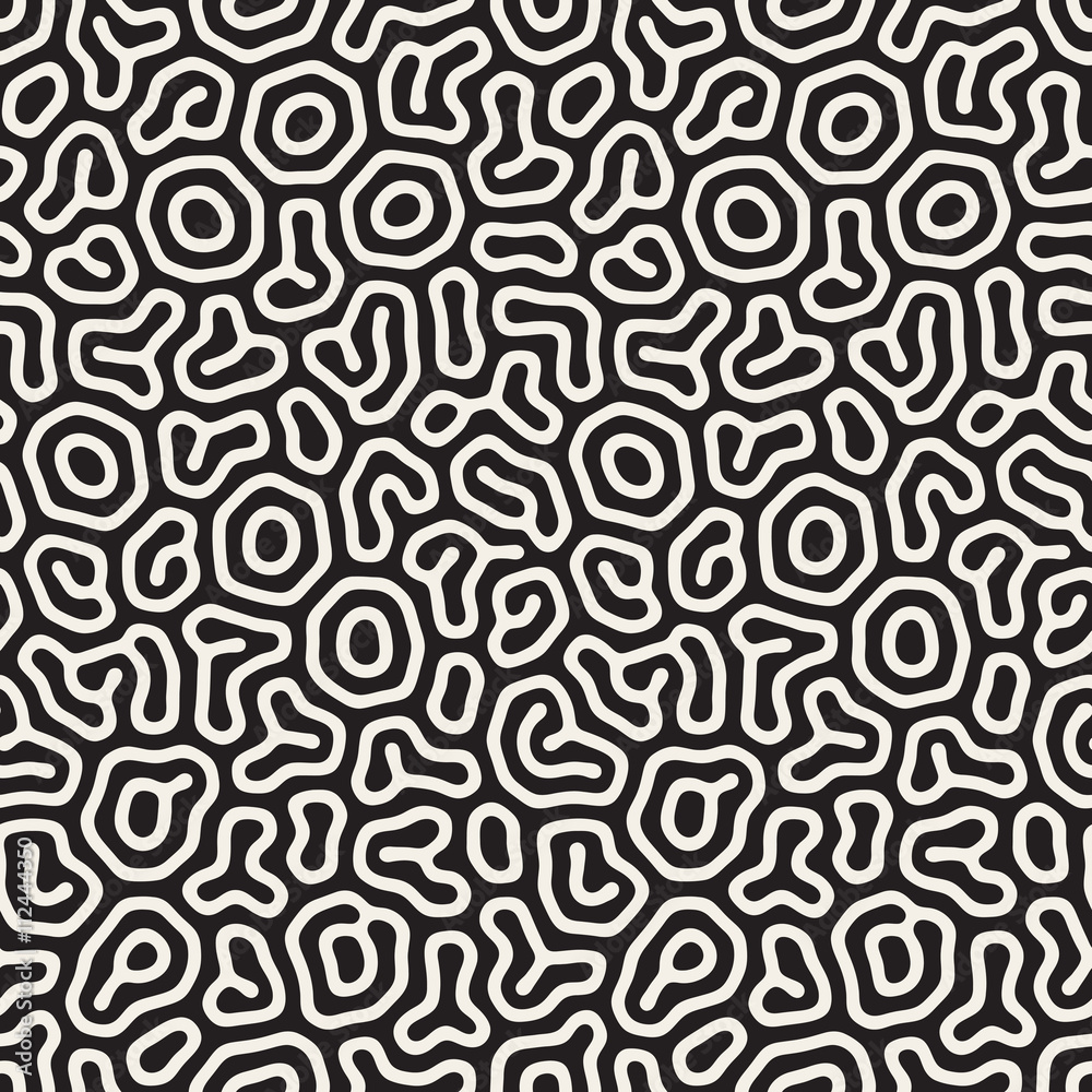 Vector Seamless Black And White Jumble Organic Lines Pattern