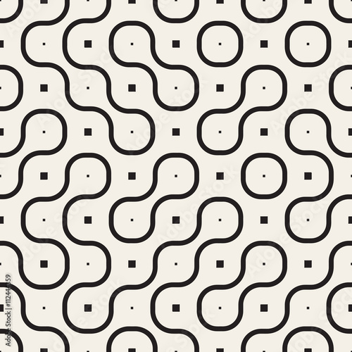 Vector Seamless Black And White Geometric Rounded Irregular Pattern