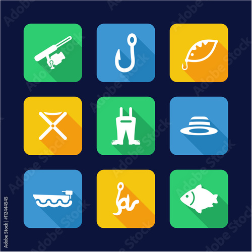 Fishing Icons Flat Design