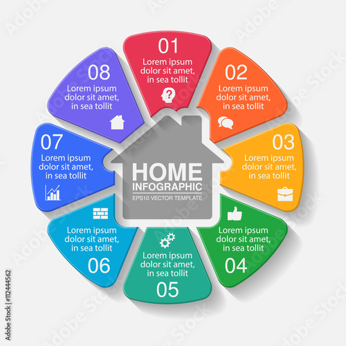 Vector home circular infographic template with eight options