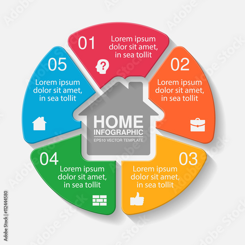 Vector home circular infographic template with five options