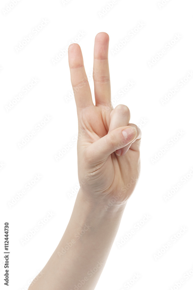 young woman hand count 2, isolated on white backgound young woman hand count 2, isolated on white backgound