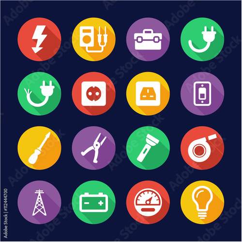 Electrician Icons Flat Design Circle
