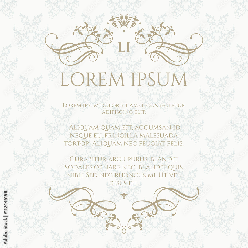 Floral monogram and  border with calligraphic elements. Classic  pattern. 