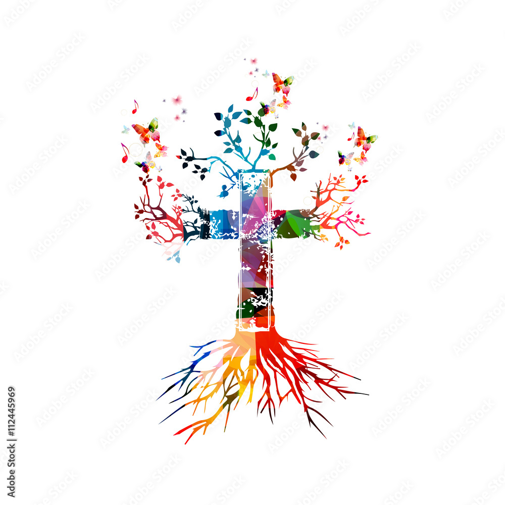 Fototapeta premium Vector illustration of colorful cross with butterflies