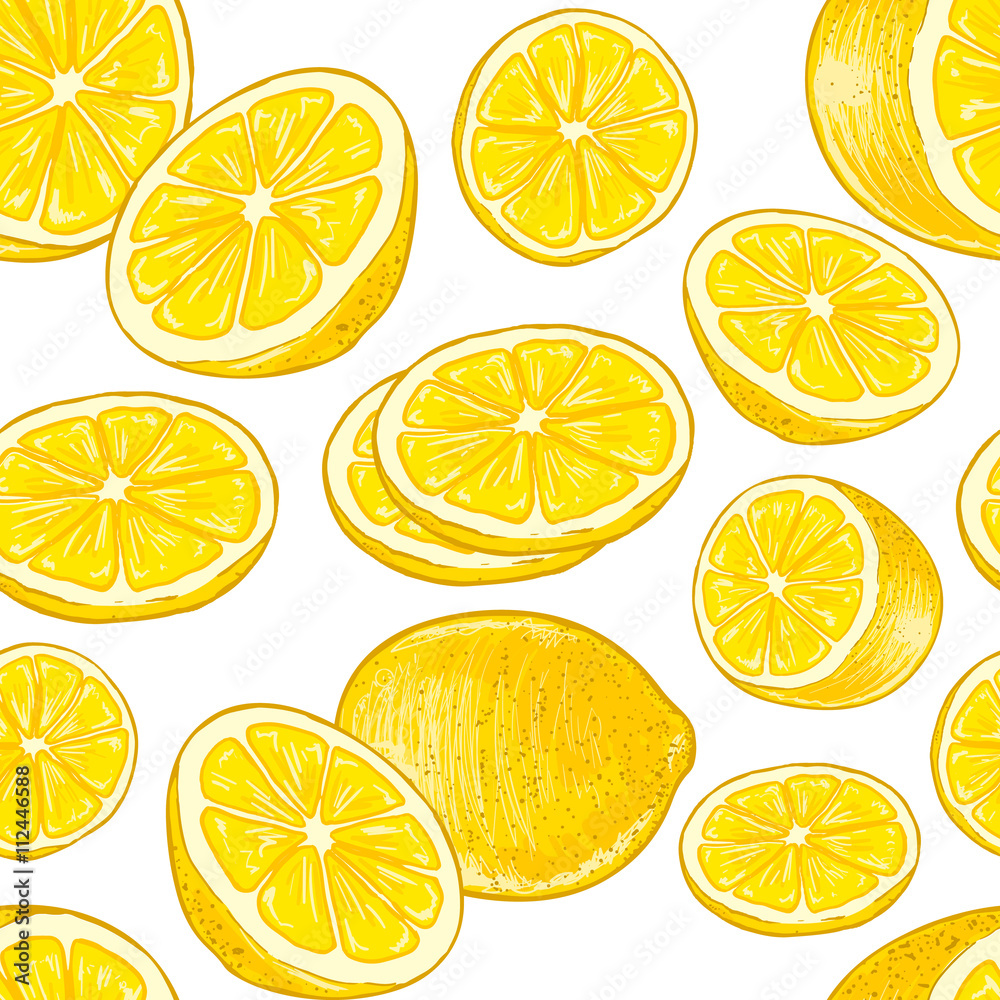Seamless lemons pattern on a white background. Vector.
