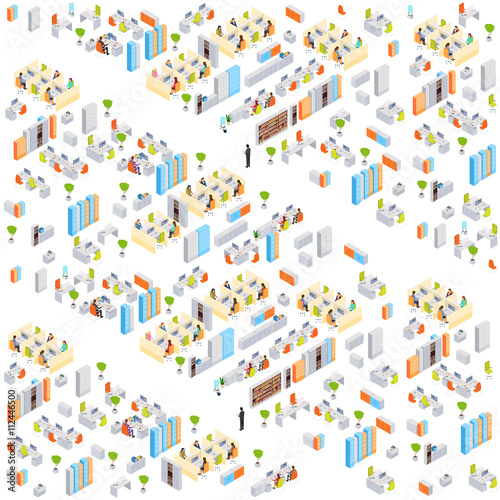 Modern Business Center Office Building Businesspeople Working Interior 3d Isometric