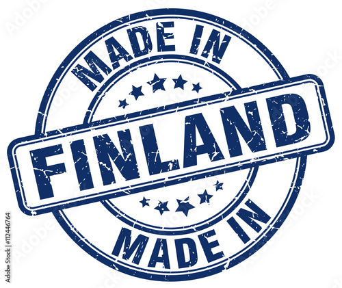 made in Finland blue grunge round stamp