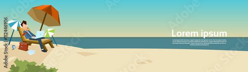 Business Man Freelance Remote Working Place On Sunbed Businessman