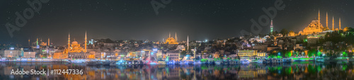 Istanbul skyline from Galata bridge by night