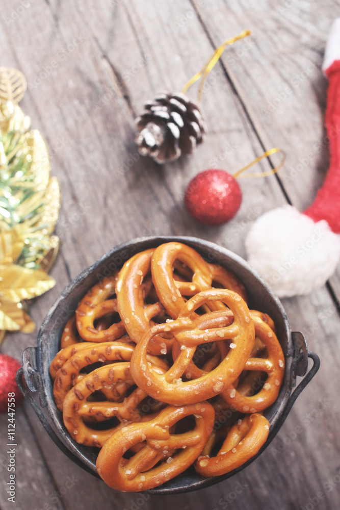 Cookies pretzels with christmas hat Cookies pretzels with christmas hat