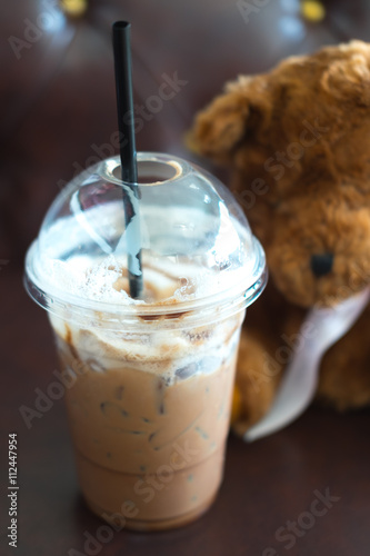ice coffee cup and teddy bear photo