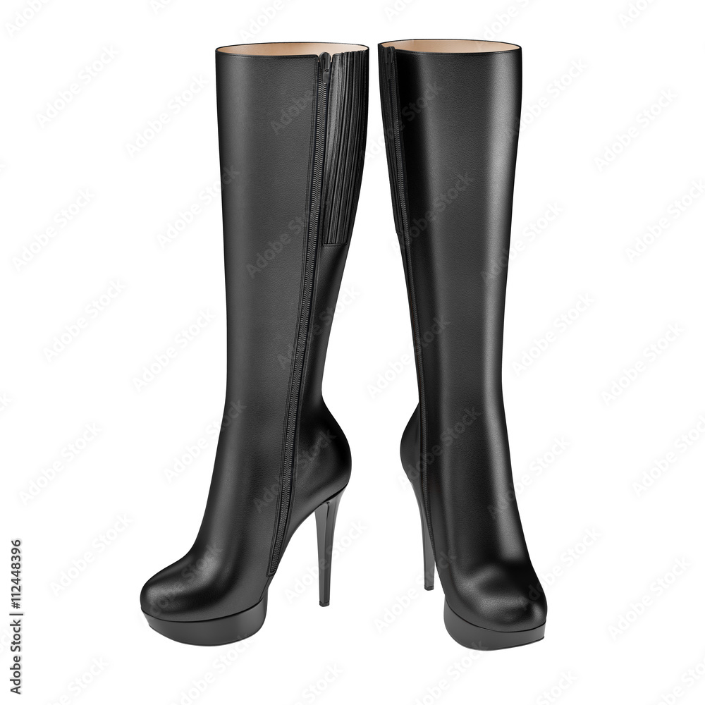 Exclusive women's boots black leather high-heeled. 3D graphic Exclusive women's boots black leather high-heeled. 3D graphic