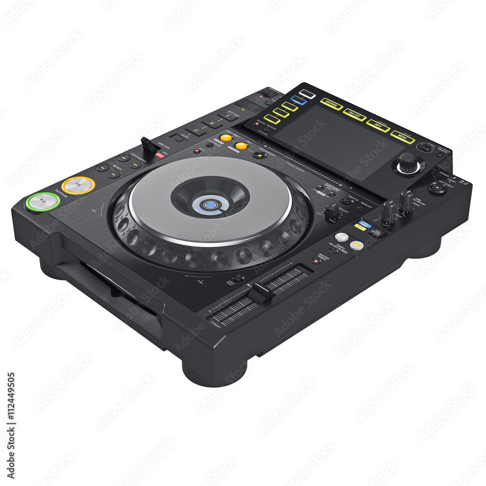 Black dj mixer table, digital display. 3D graphic