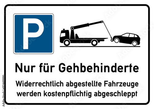 spr24 SignParkRaum - Nur für Gehbehinderte - Widerrechtlich abgestellte Fahrzeuge werden kostenpflichtig abgeschleppt - A2 A3 A4 Poster - g4407