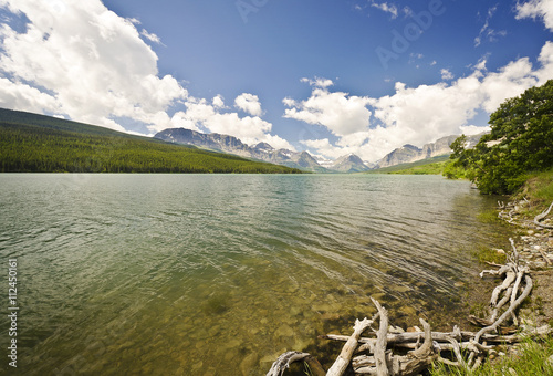 View of Glcier National Park lodge at Grinnell Lake photo