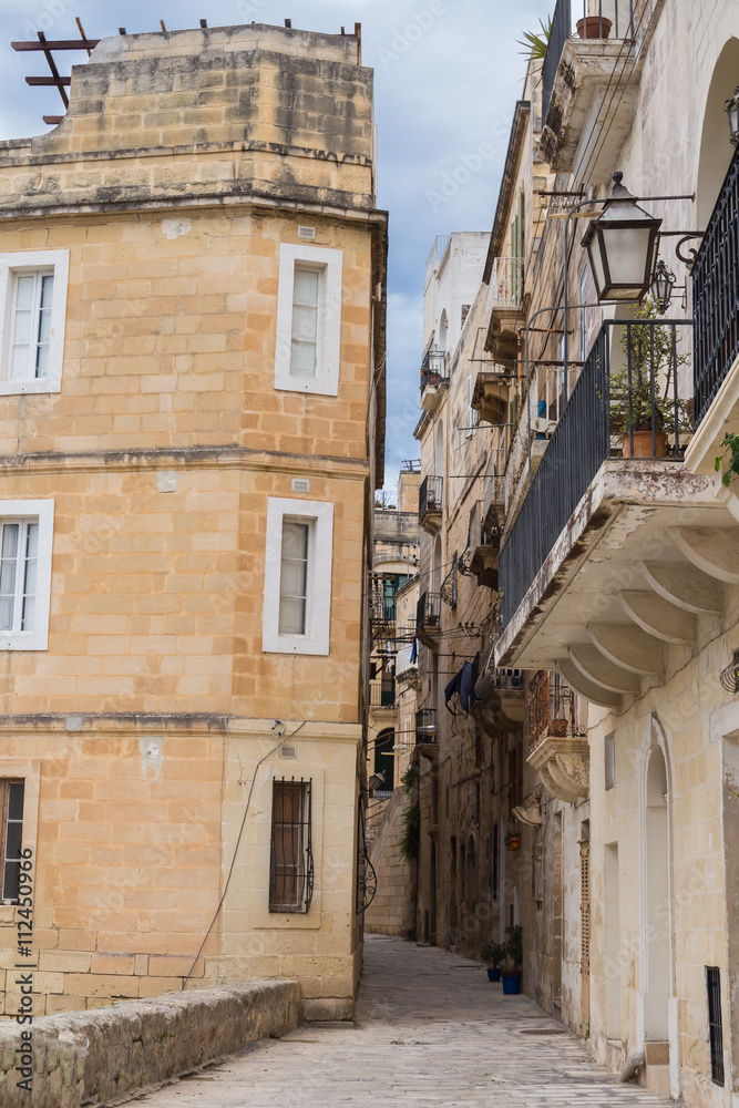Narrow street of Senglea, island Malta