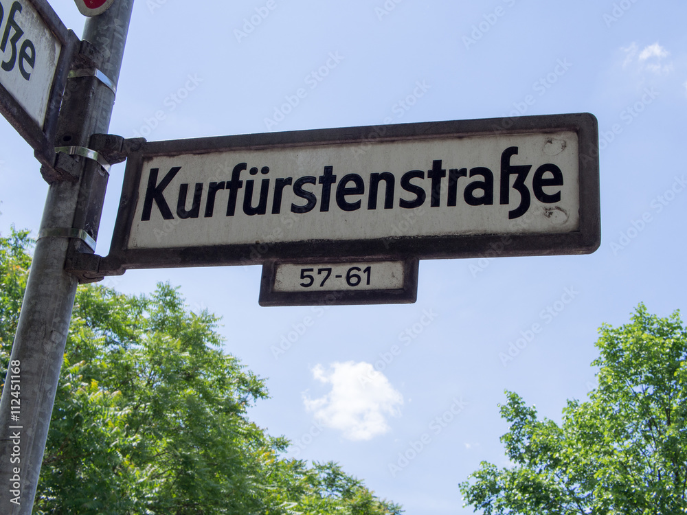 Fototapeta premium street sign Kurfurstenstrasse, infamous and famous for street prostitution, Berlin, Germany